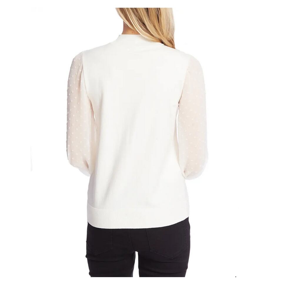 CeCe Clip Dot Sleeve Sweater White Size S - Picture 2 of 2